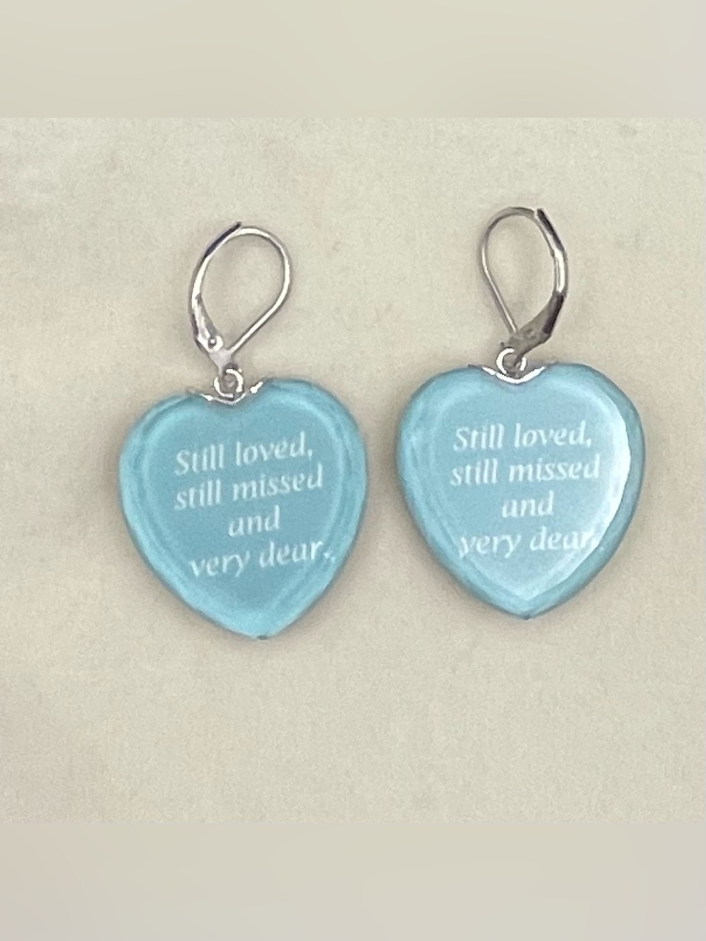 NWT Stella Valle W&W Reversible Glass Heart Memorial Earrings Park Bench